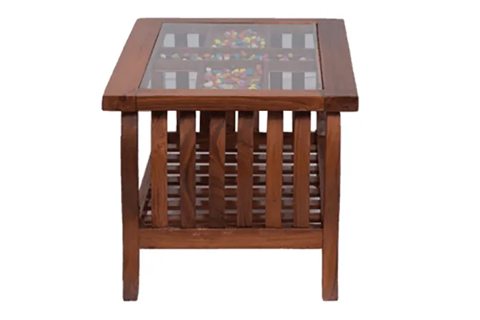 VIVDeal Glass Teak Center Table